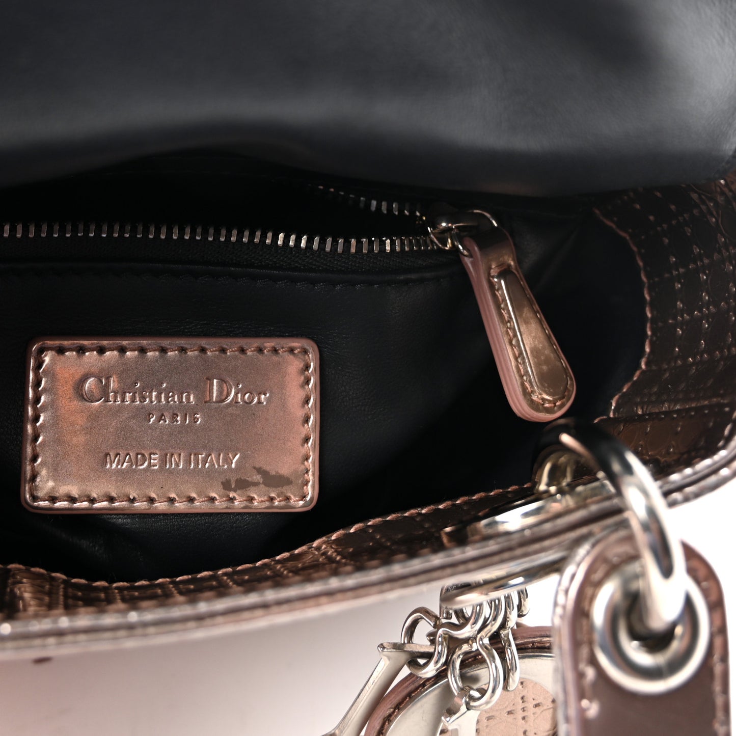 Metallic Patent Micro-Cannage Mini Lady Dior  Hyper Pink