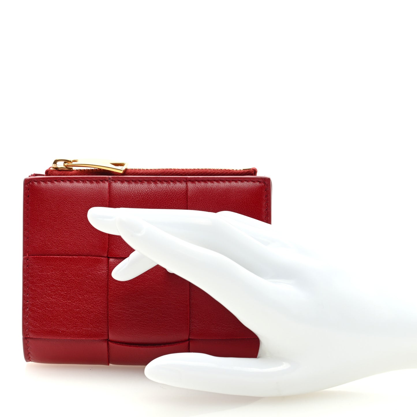 Nappa Maxi Intrecciato Small Bi-Fold Zip Wallet Dark Red