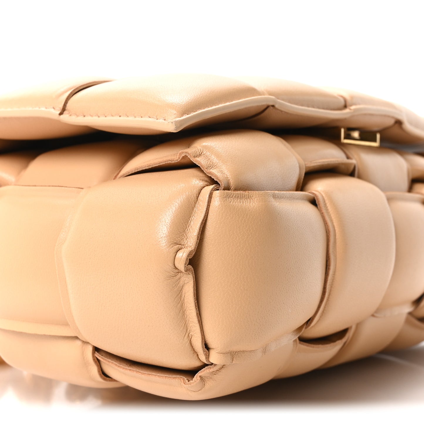 Lambskin Maxi Intreccio Padded Chain Cassette Crossbody Bag Almond