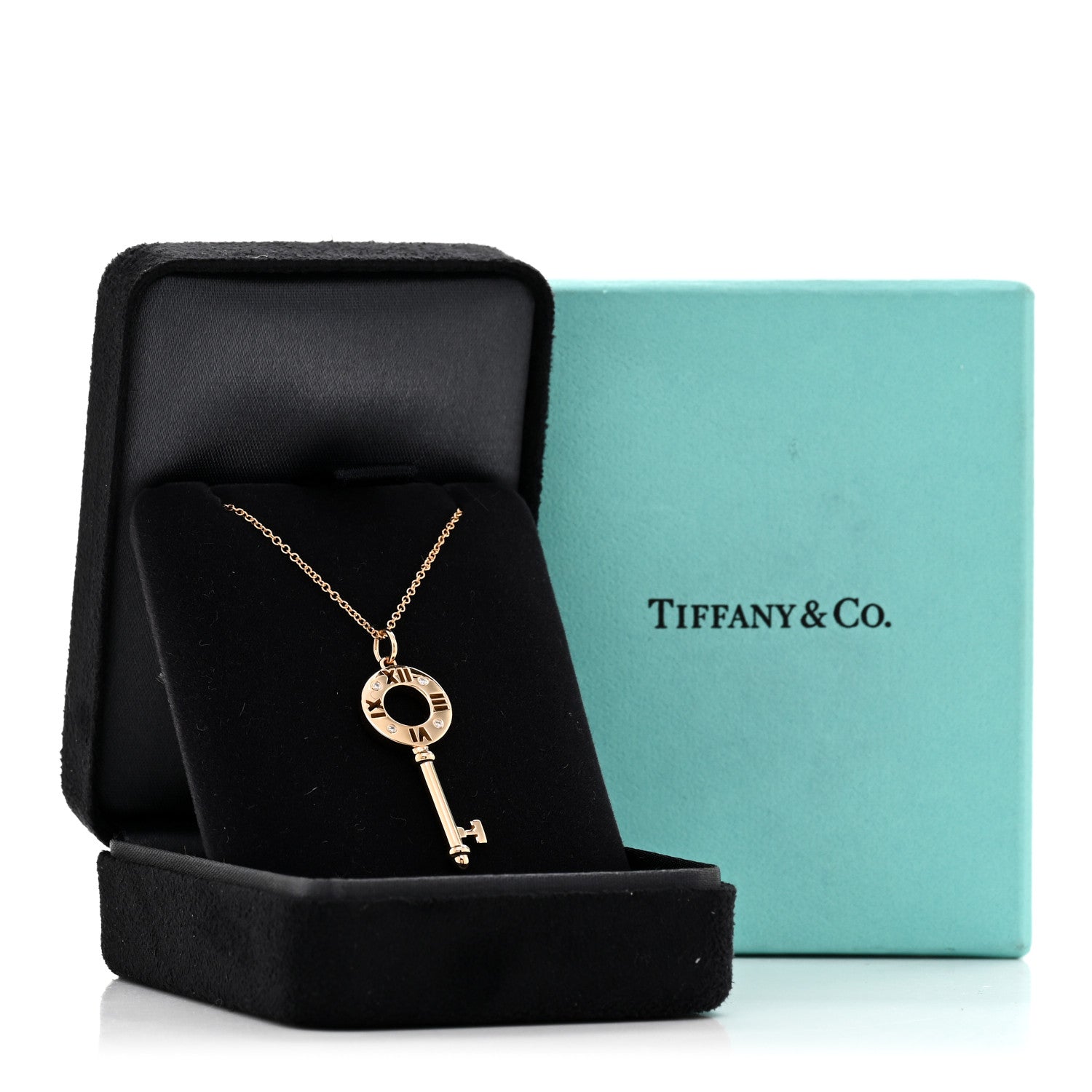 Tiffany 18K Rose Gold Diamond Atlas Pierced Key Pendant Necklace 5 of 5