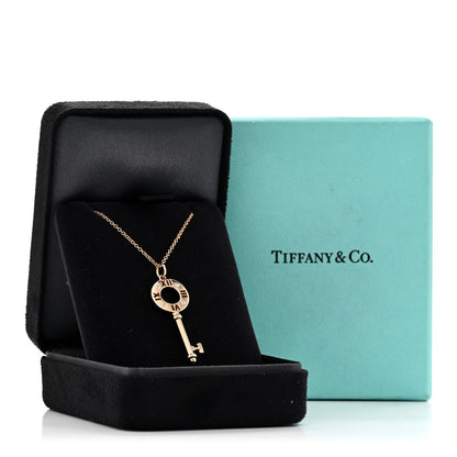 Tiffany 18K Rose Gold Diamond Atlas Pierced Key Pendant Necklace 5 of 5