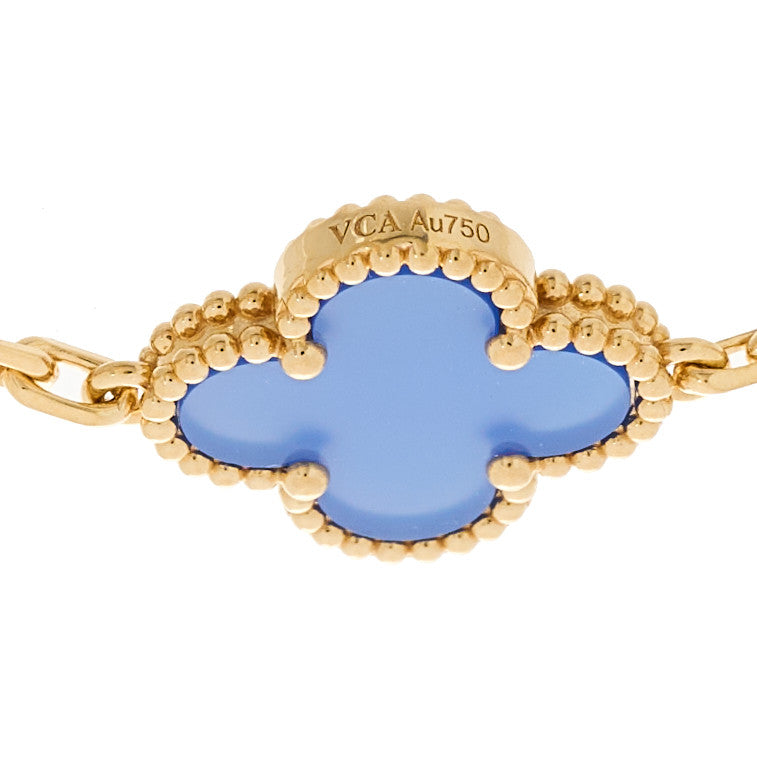 18K Yellow Gold Blue Agate 5 Motifs Vintage Alhambra Bracelet