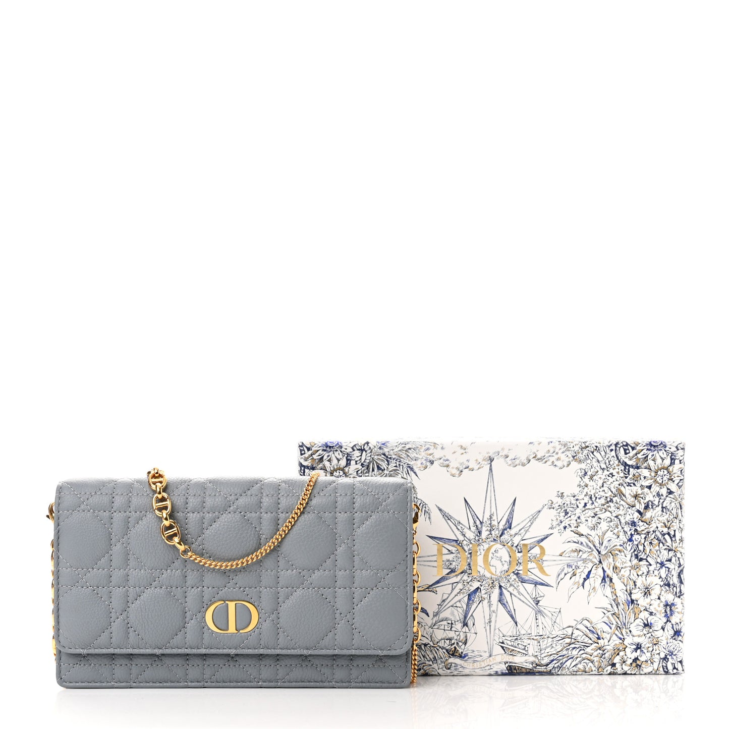 Supple Calfskin Caro Pouch with Chain Cloud Blue