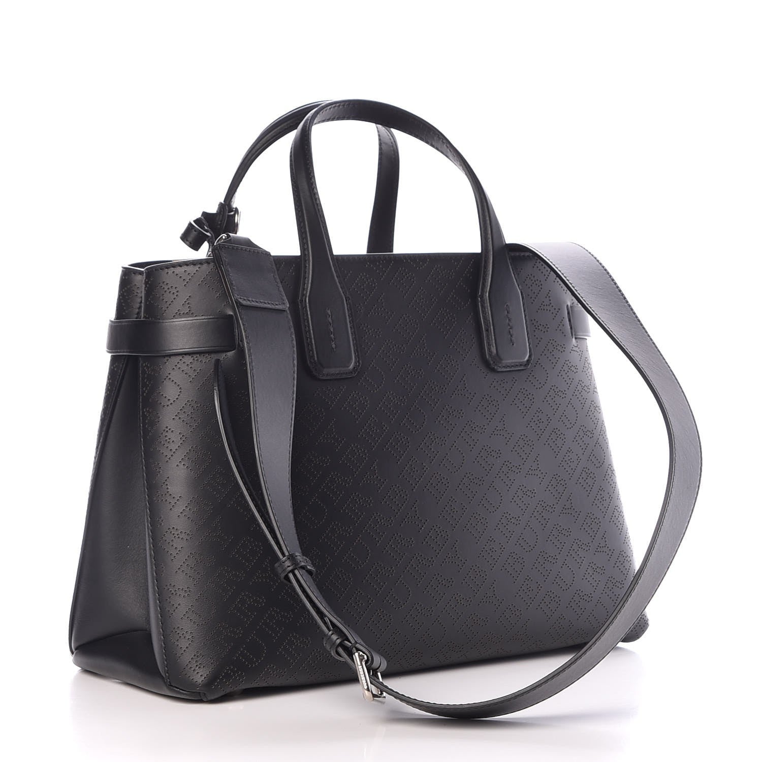 Burberry Calfskin Perforated Medium Banner Tote Black 4 of 9