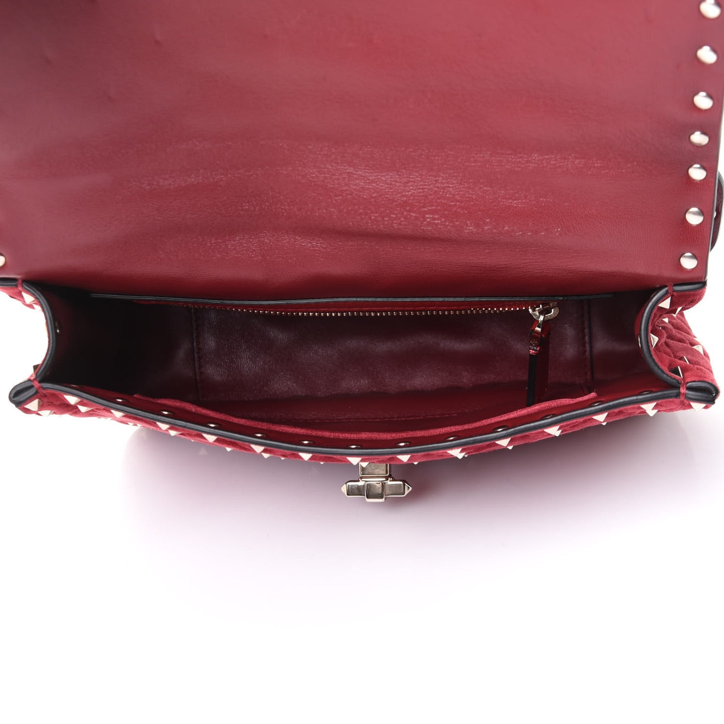 Suede Medium Rockstud Spike Shoulder Bag Rubino