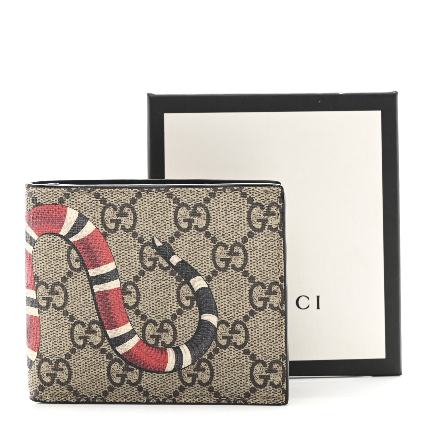 Gucci GG Supreme Monogram Selleria Calfskin Kingsnake Nice Bi-Fold