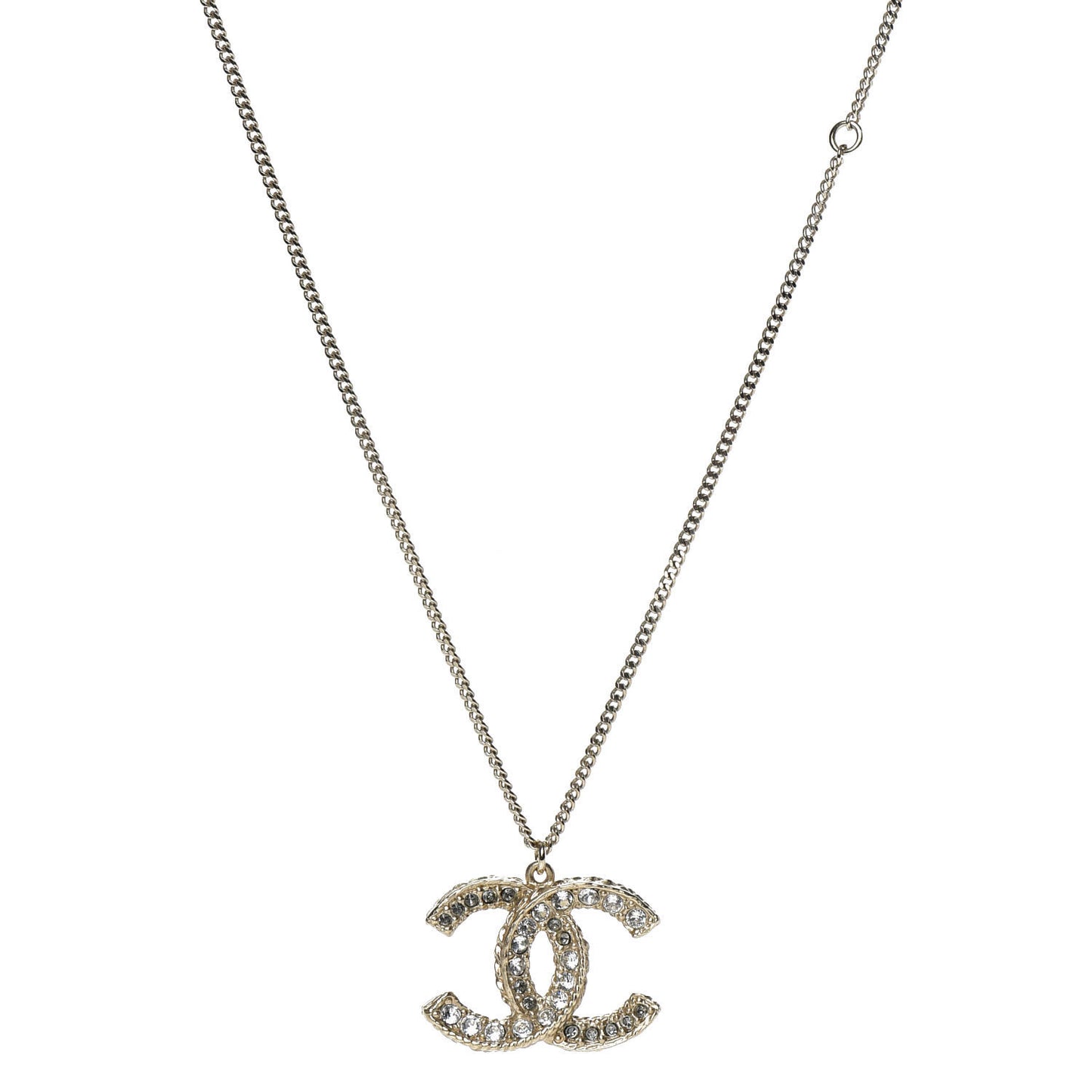 Crystal Chain CC Pendant Necklace Gold