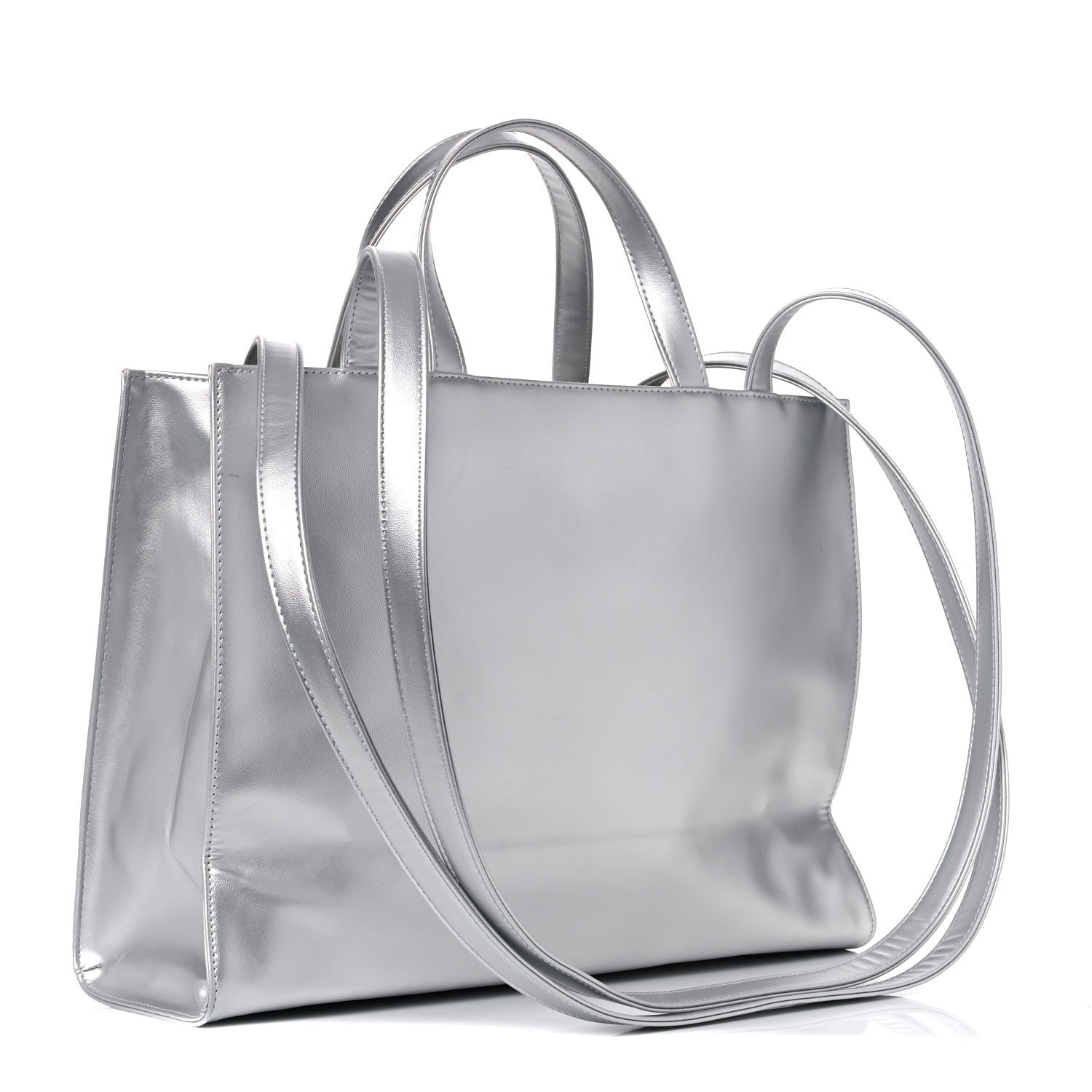 Telfar Metallic Vegan Leather Medium Shopping Bag Silver 3 of 13