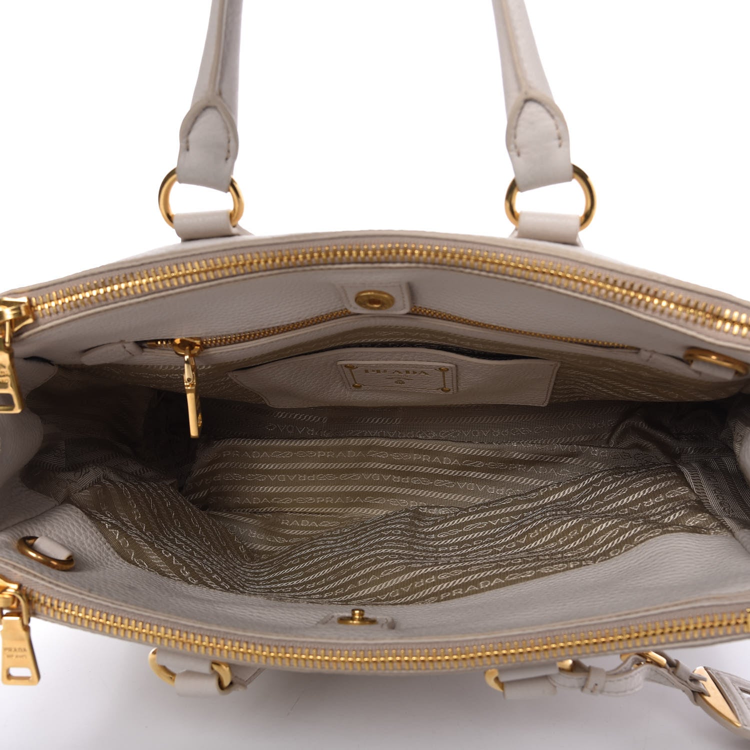 Prada Vitello Daino Large Double Zip Tote Talco 5 of 11