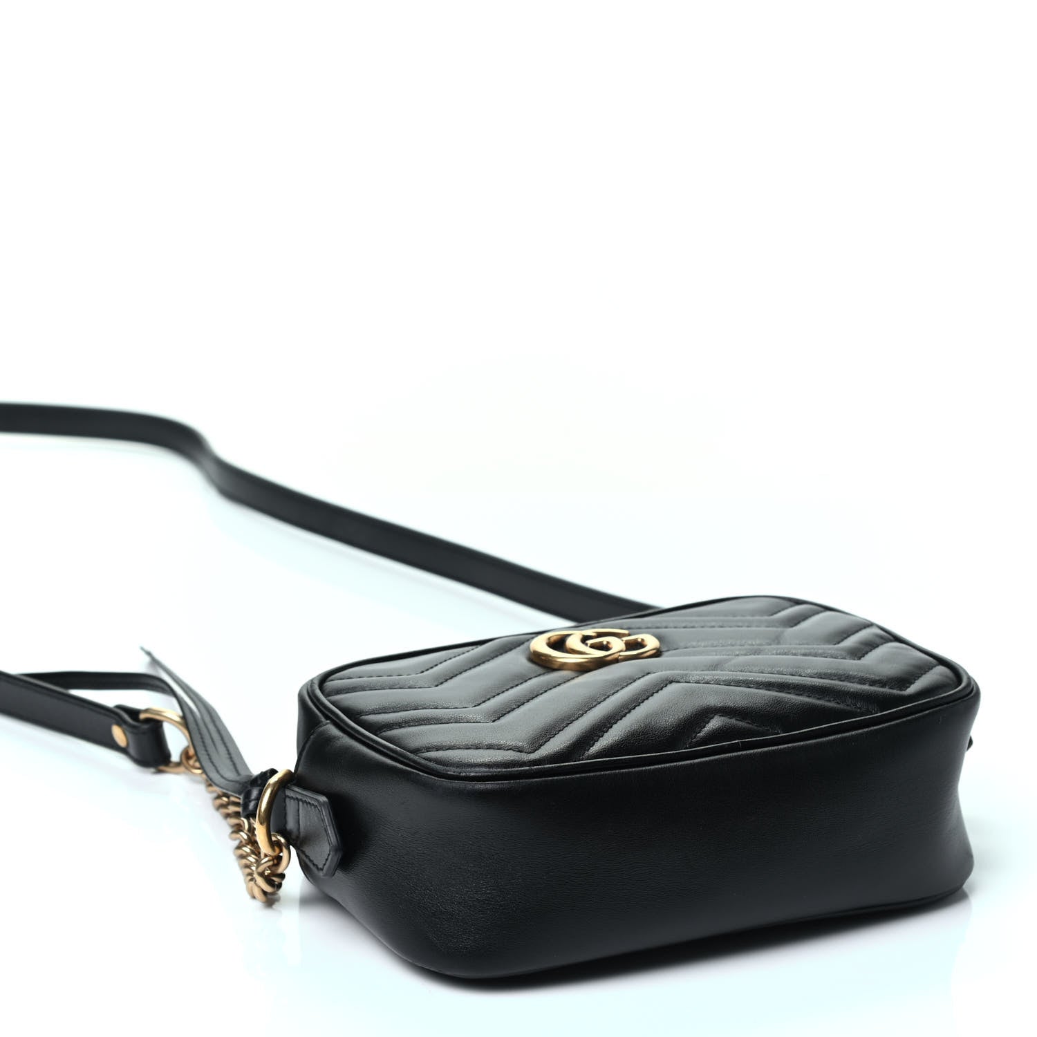 Gucci Calfskin Matelasse Mini GG Marmont Chain Shoulder Bag Black 3 of 5