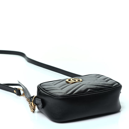 Gucci Calfskin Matelasse Mini GG Marmont Chain Shoulder Bag Black 3 of 5