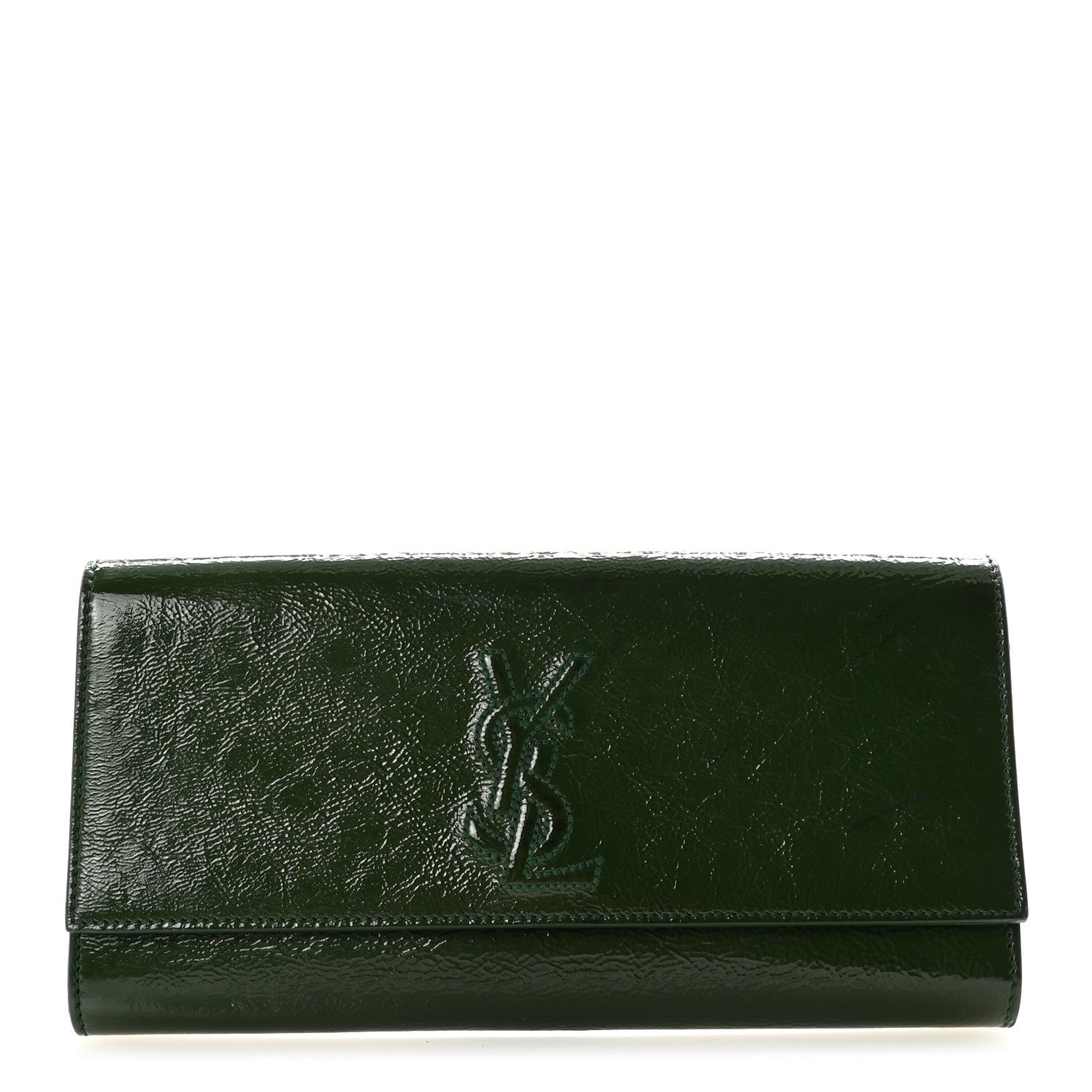 Saint Laurent Distressed Patent Small Belle De Jour Clutch Tartan Green 1 of 8