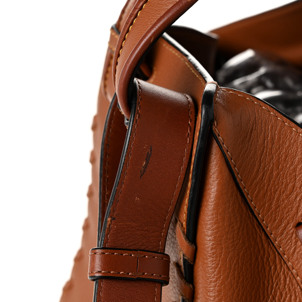 Grained Calfskin Small Whipstitch Hammock Shoulder Bag Tan