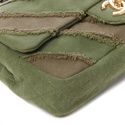 Chanel Canvas Chevron Cuba Patchwork Medium Single Flap Khaki 5 of 10