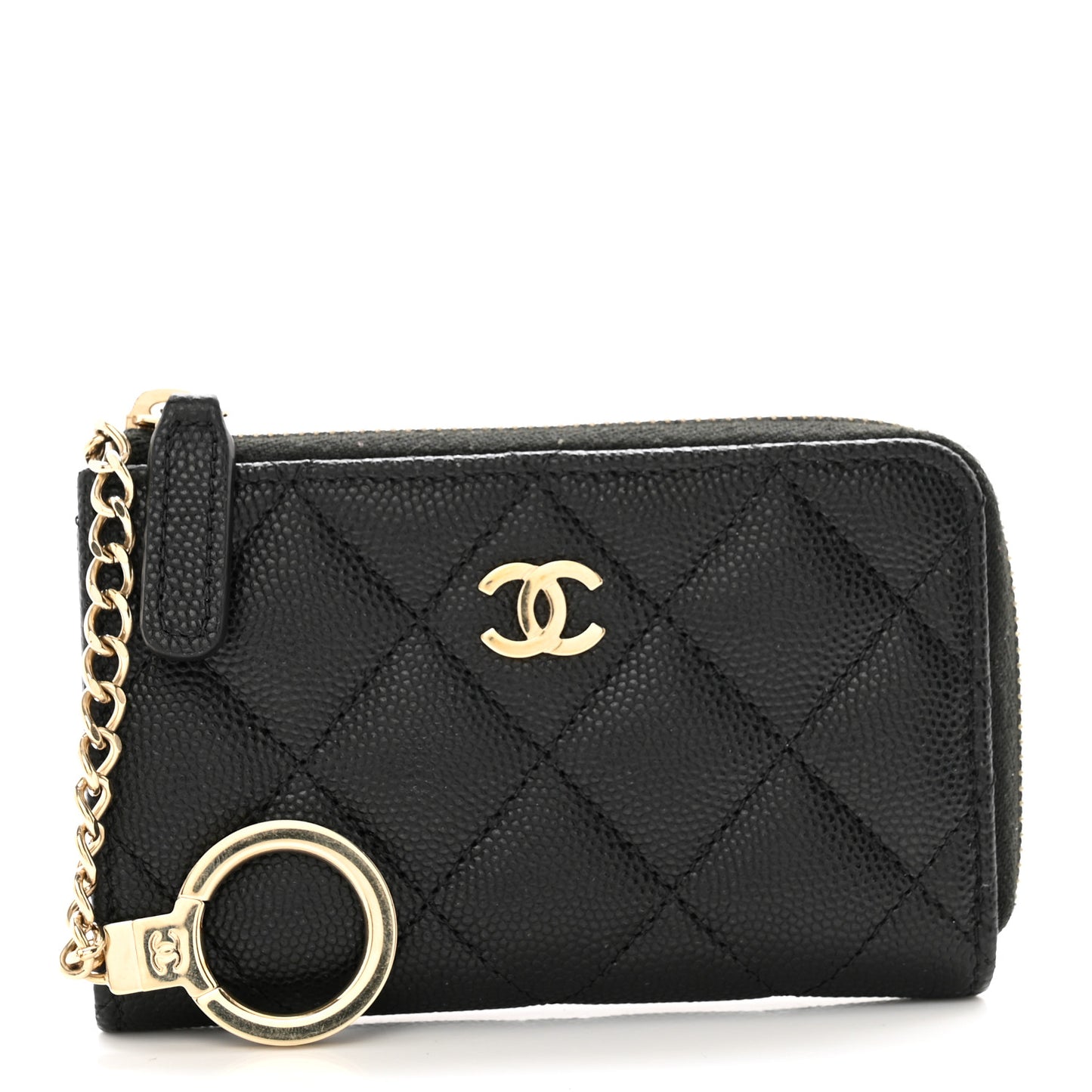 Caviar Quilted Zipped Key Holder Case Black