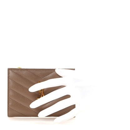Saint Laurent Grain De Poudre Matelasse Chevron Monogram Zipped Two-Part Wallet Dark Latte 2 of 7