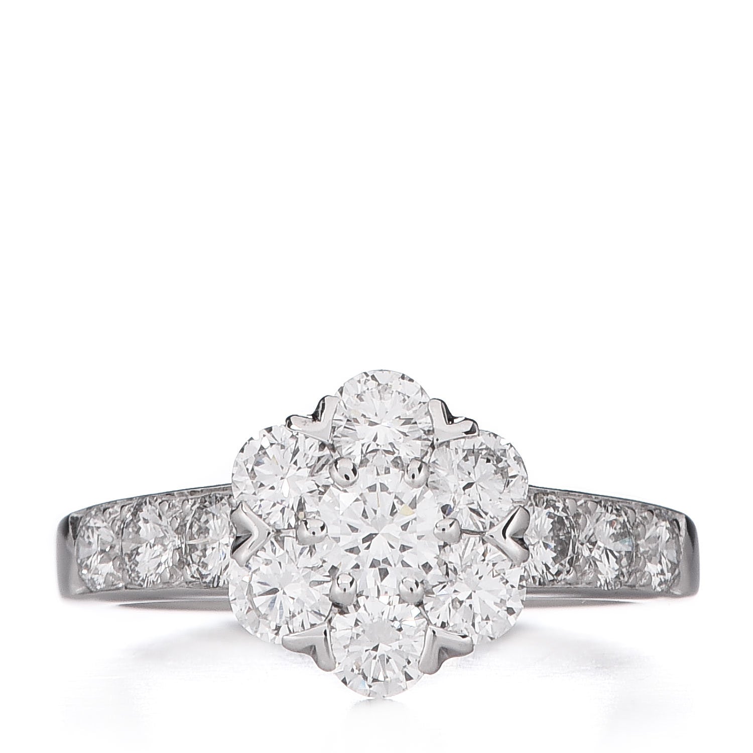 Van Cleef & Arpels 18K White Gold Diamond Large Fleurette Ring 49 4.75 1 of 7