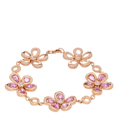 Roberto Coin 18K Rose Gold Diamond Pink Sapphire Flower Station Bracelet 1 of 4