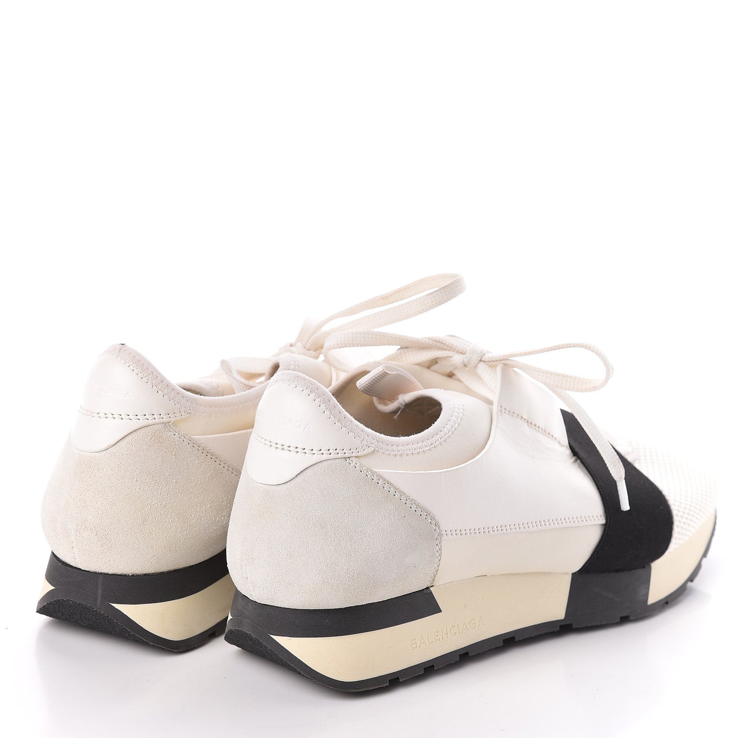 Calfskin Neoprene Mesh Suede Womens Race Runner Sneakers 40 White Black
