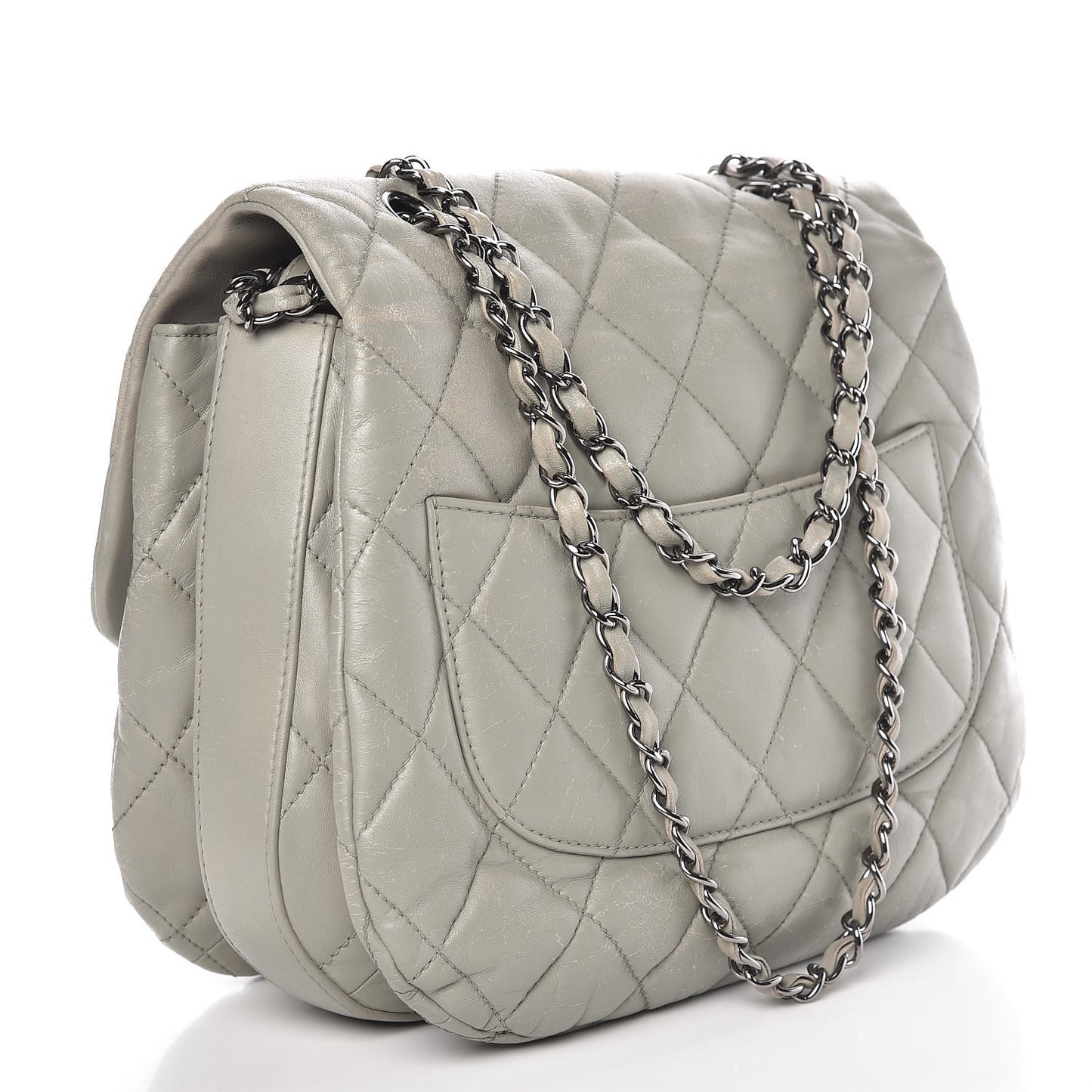 Lambskin Quilted 3 Large Flap Grey