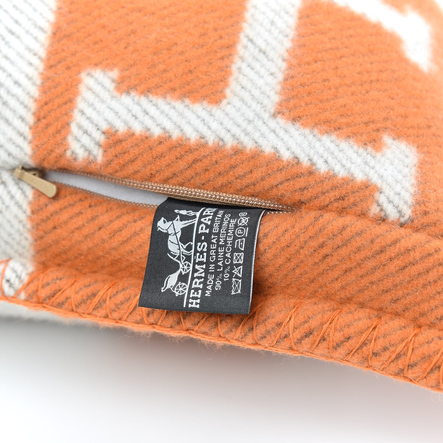 Hermes Wool Cashmere Avalon Pillow PM Ecru Potiron 3 of 3