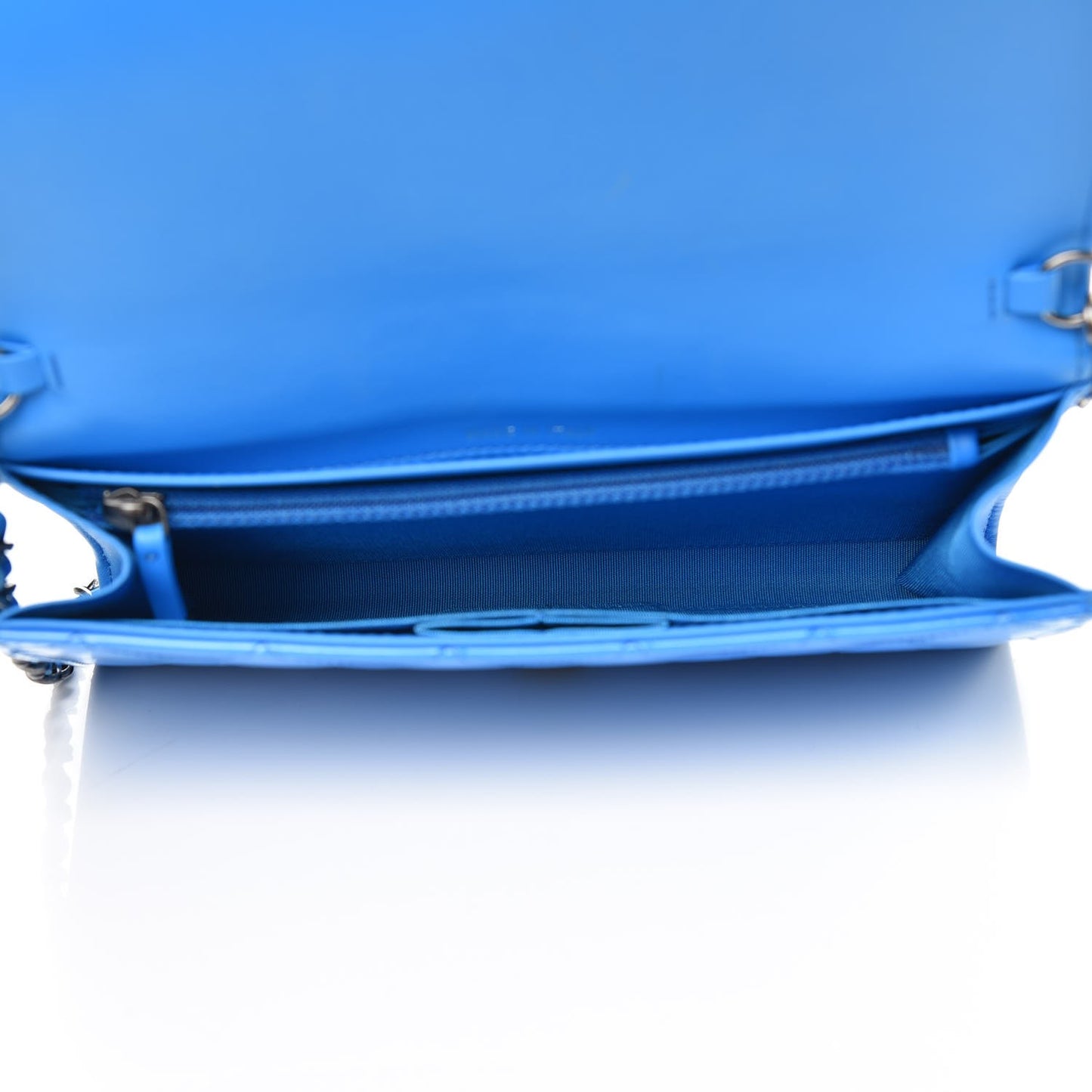 Patent Calfskin Quilted Boy Wallet On Removable Chain WOC Blue