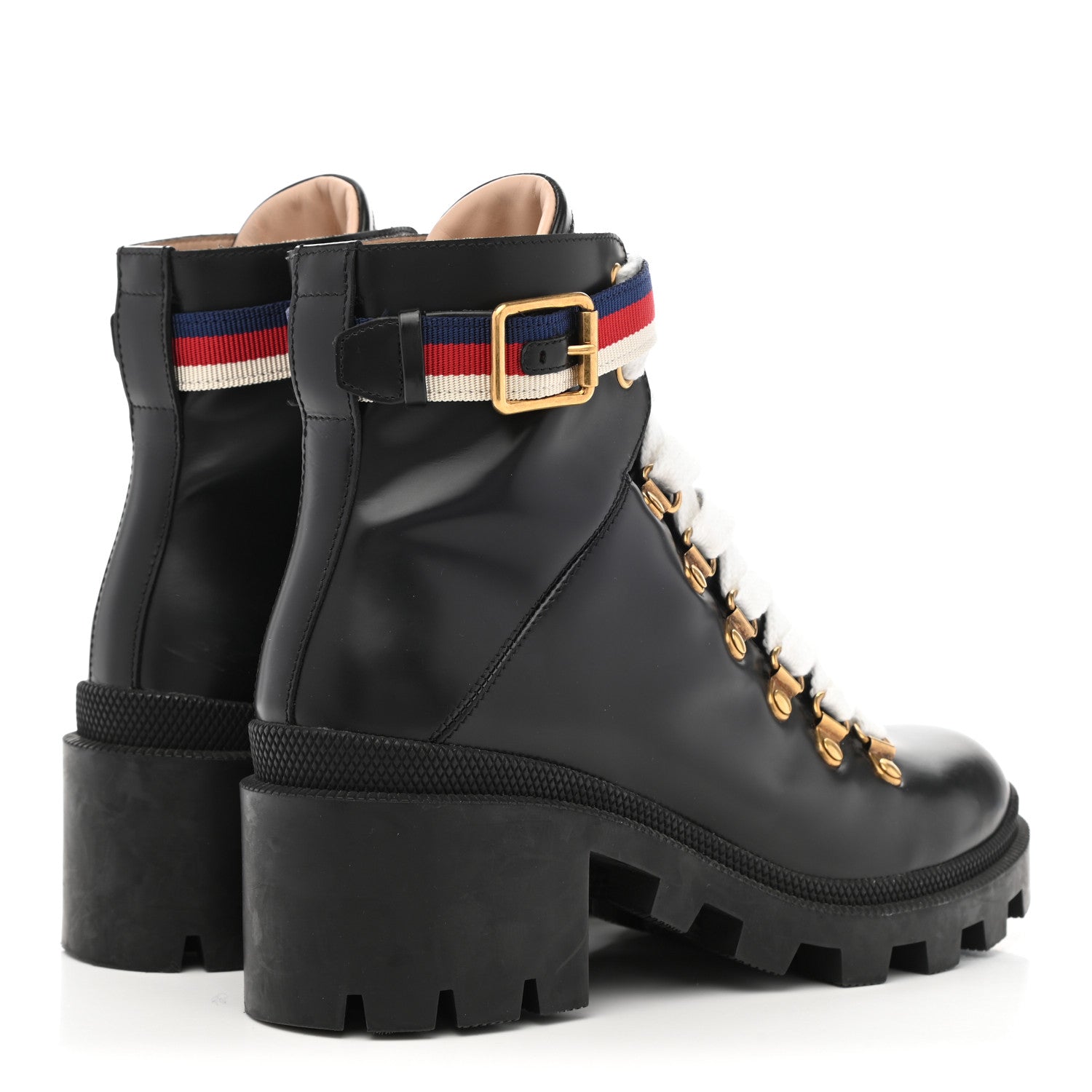 Gucci Calfskin Sylvie Web Lace Up Combat Boots 36.5 Black 4 of 18