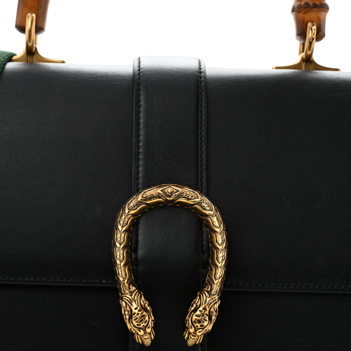 Moon Calfskin Web Large Dionysus Bamboo Top Handle Bag Black