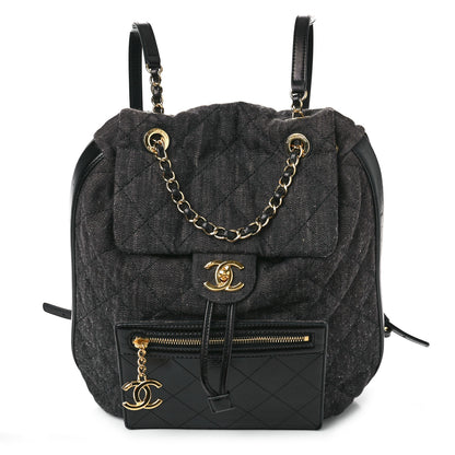 Chanel Denim Calfskin Quilted Backpack Dark Grey Black 1 of 10