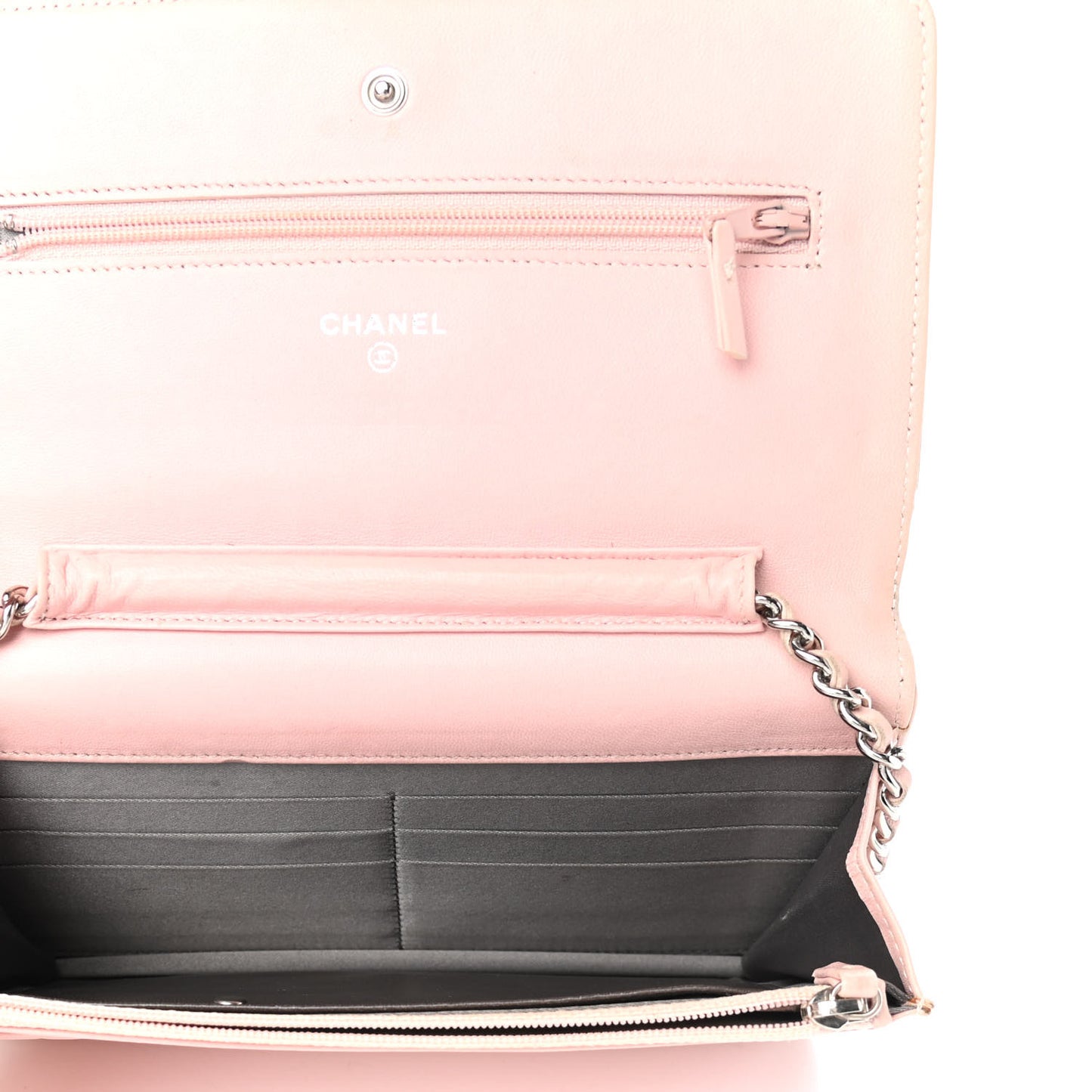 Lambskin Camellia Embossed Wallet On Chain WOC Light Pink