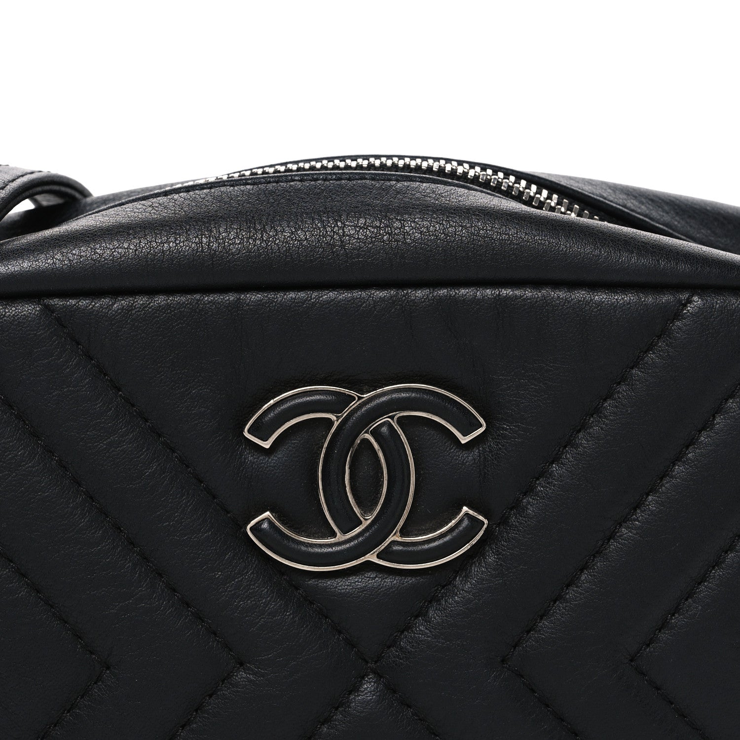 Chanel Calfskin Diagonal Chevron Quilted Tassel Camera Case Black 8 of 10