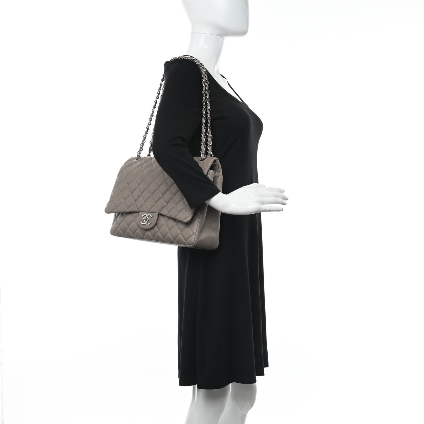 Iridescent Caviar Quilted Maxi Double Flap Beige