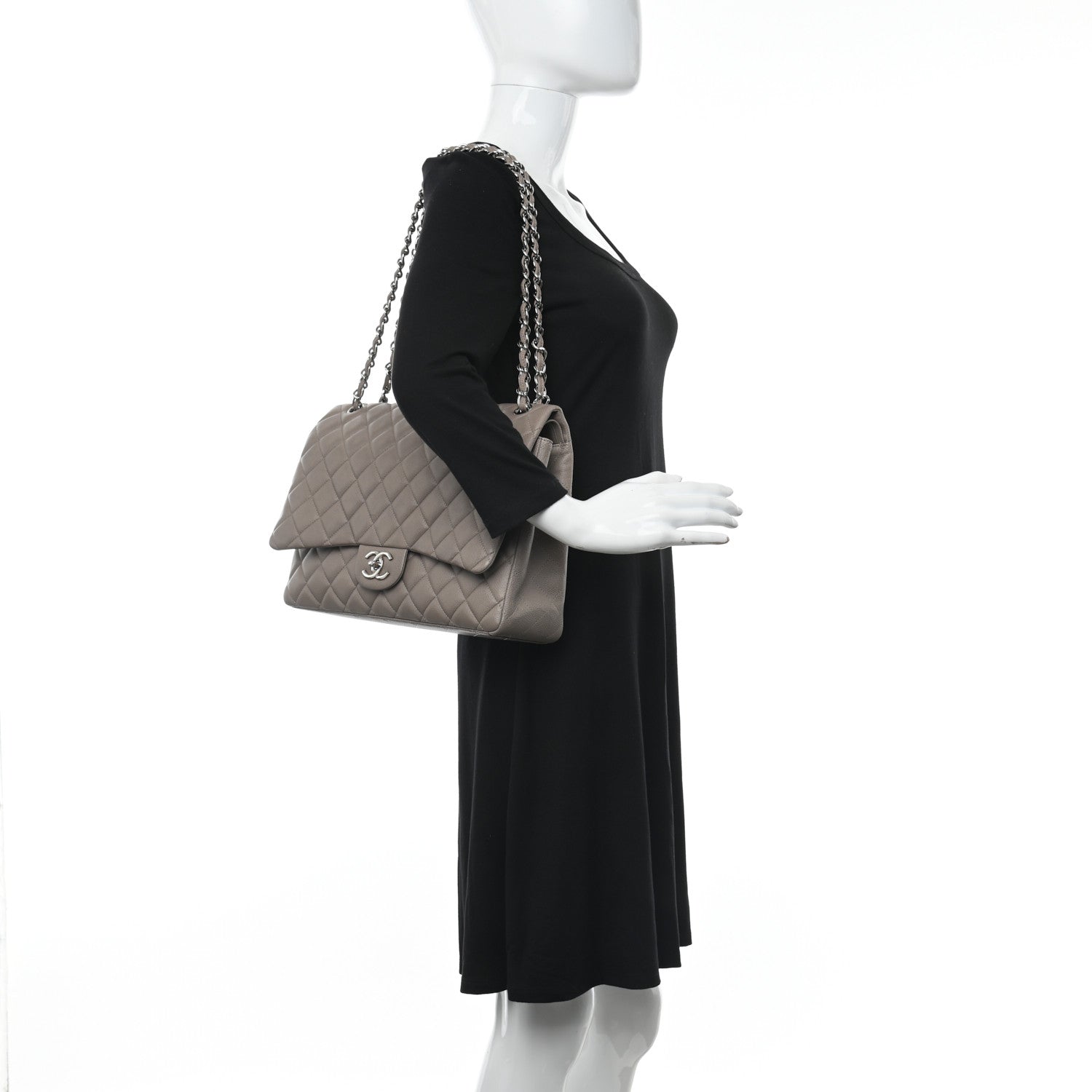 Chanel Iridescent Caviar Quilted Maxi Double Flap Beige 2 of 10