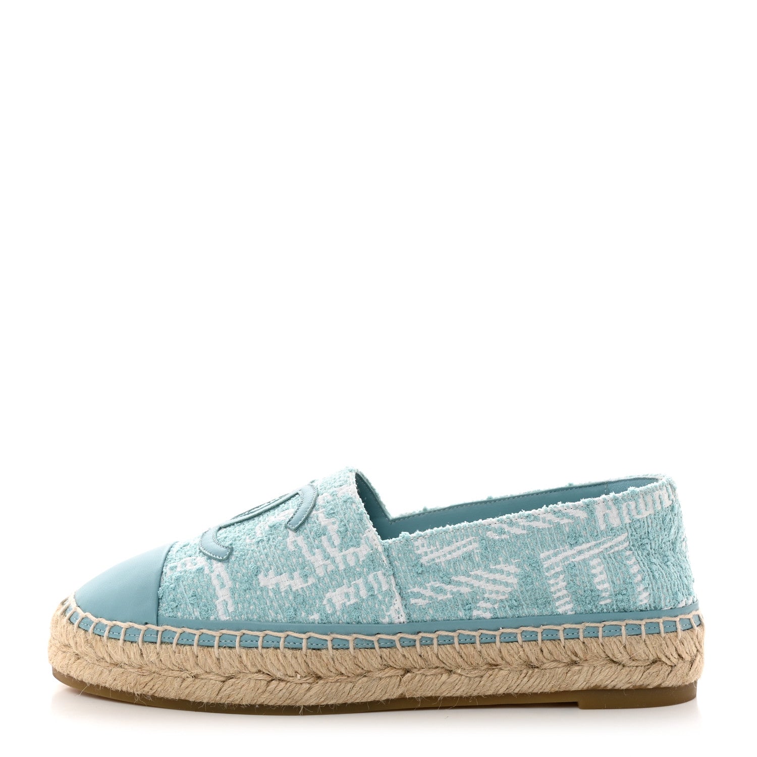 Chanel Mixed Fibers Jacquard Lambskin CC Espadrilles 39 Turquoise White 1 of 9