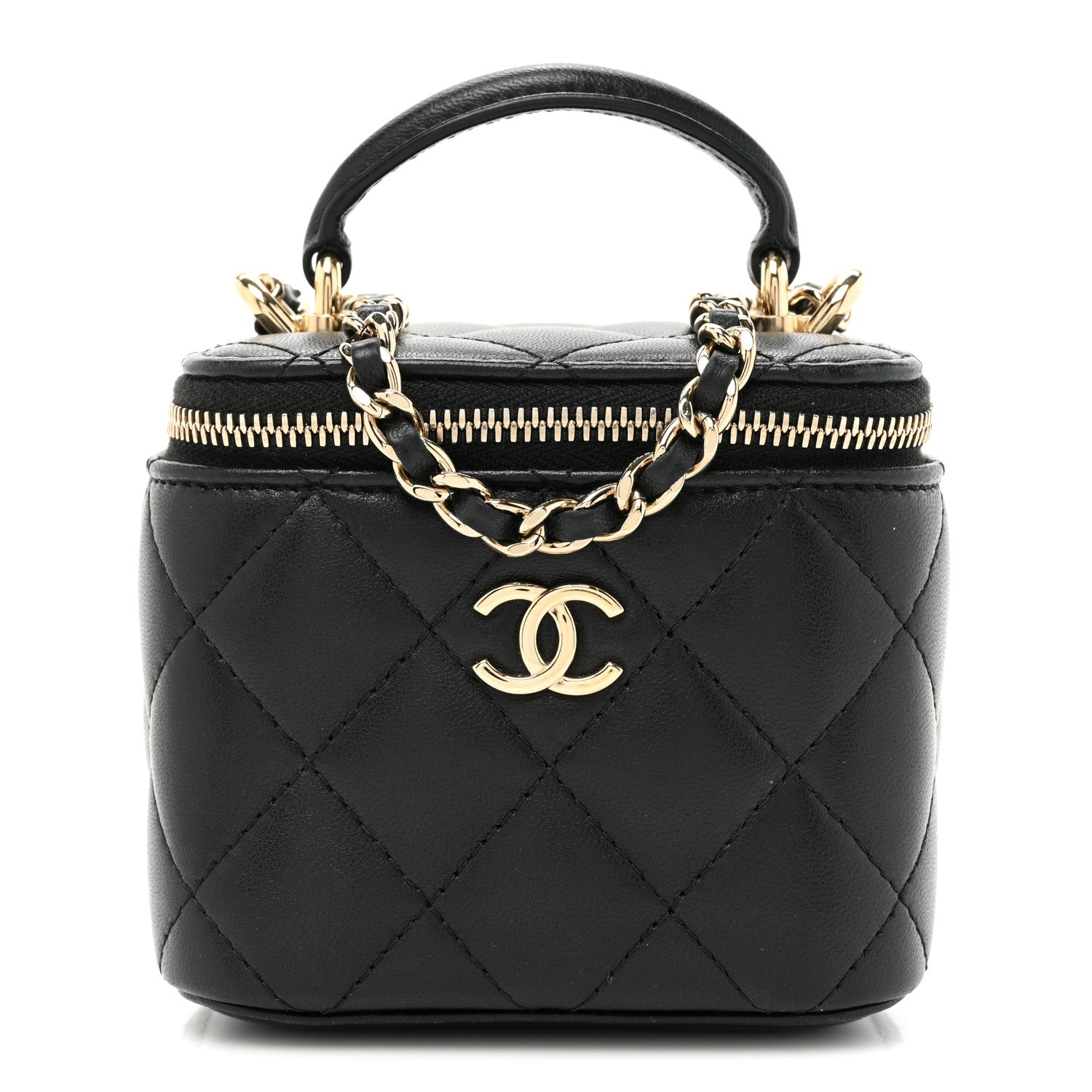 Chanel Lambskin Quilted Top Handle Mini Vanity Case With Chain Black 1 of 11