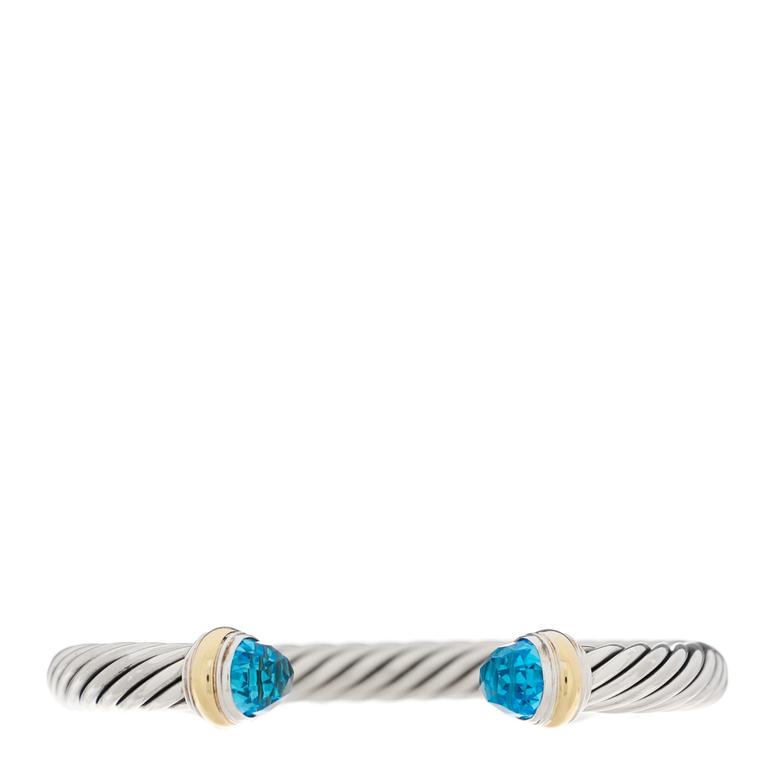David Yurman Sterling Silver 14K Yellow Gold Blue Topaz 7mm Cable Classics Bracelet 1 of 4
