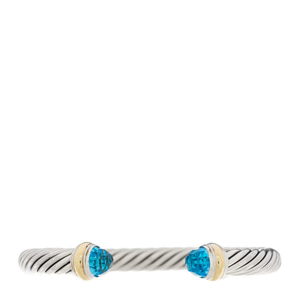 David Yurman Sterling Silver 14K Yellow Gold Blue Topaz 7mm Cable Classics Bracelet 1 of 4