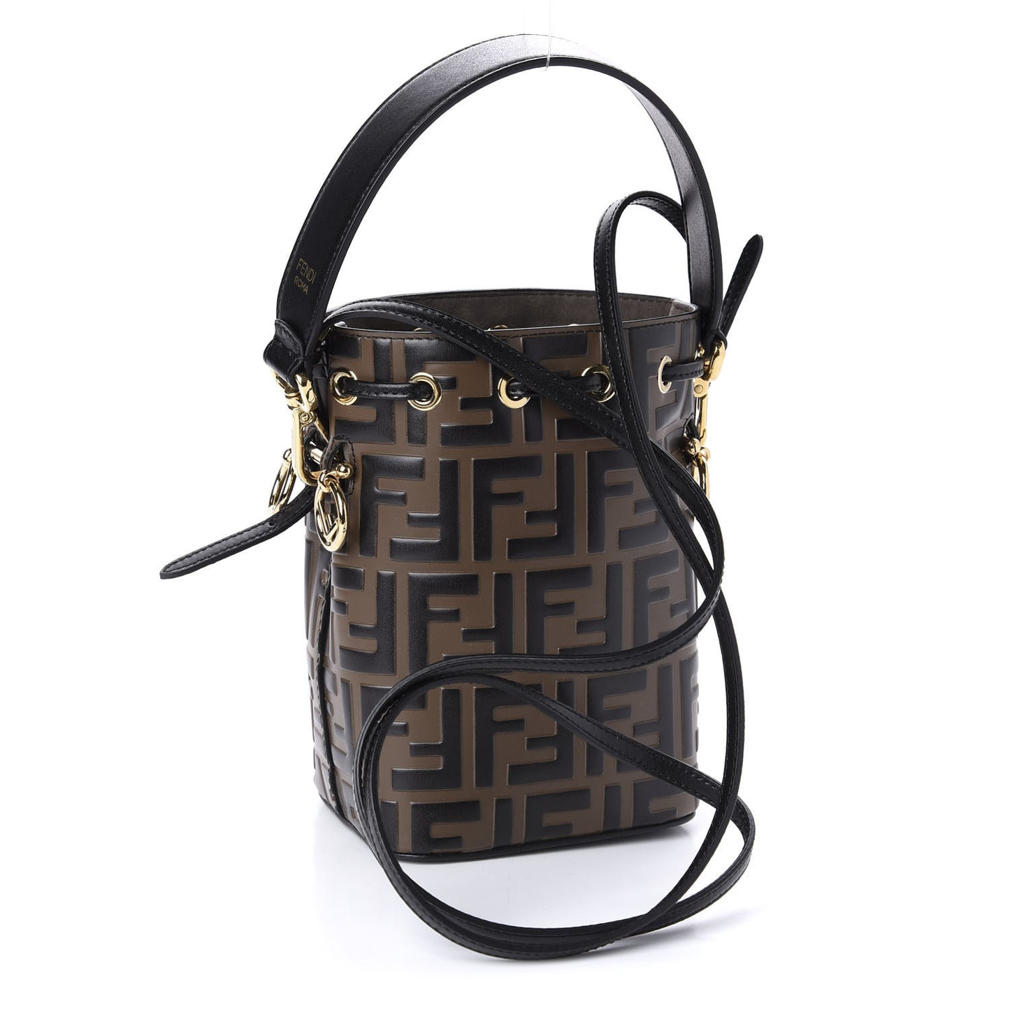 Vitello Liberty F is Fendi Bi-Color FF 1974 Embossed Mini Mon Tresor Bucket Bag Maya Black