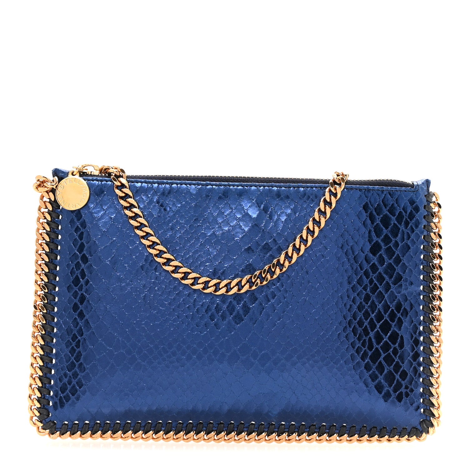 Stella McCartney Metallic Faux Snakeskin Falabella Clutch Blue 1 of 9