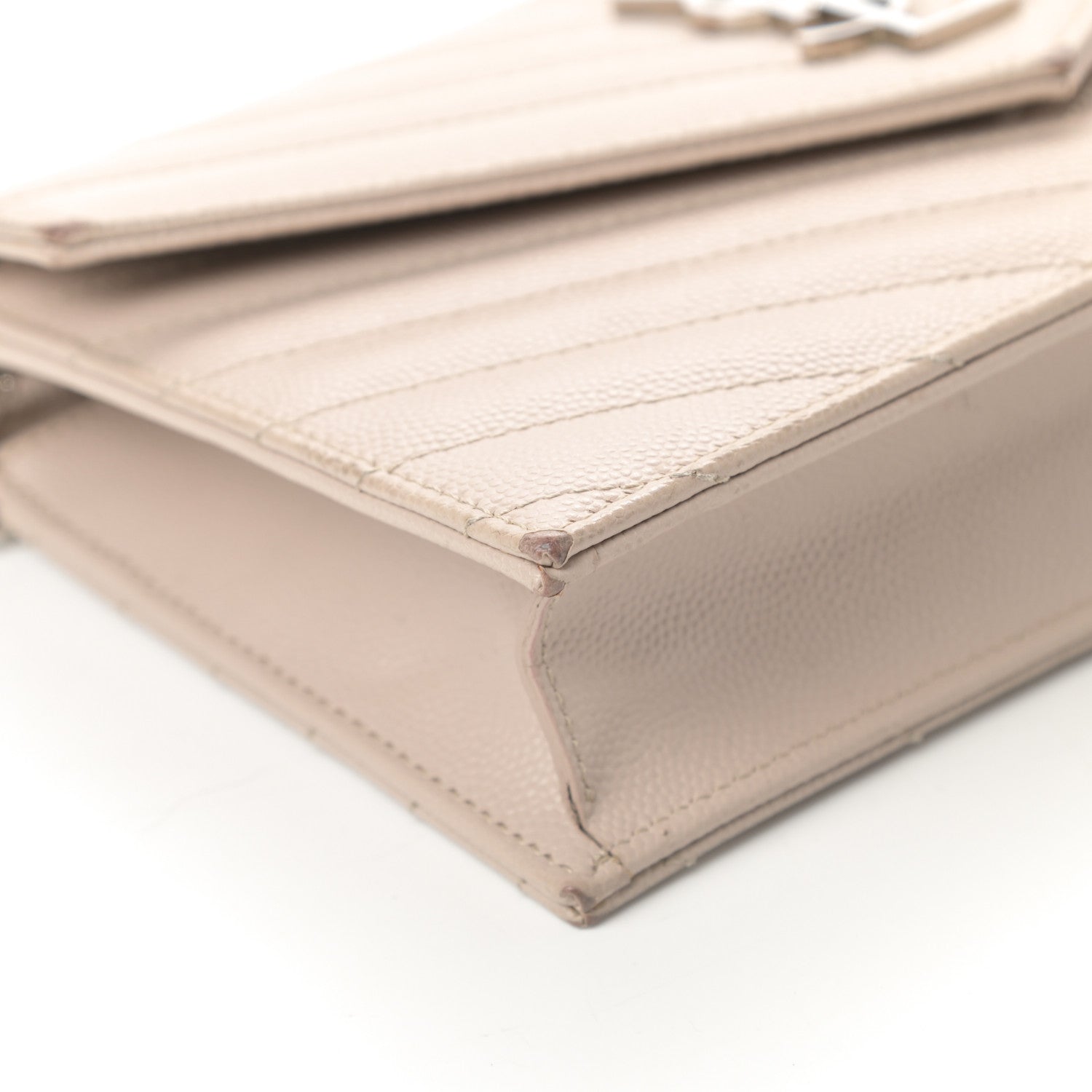 Saint Laurent Grain De Poudre Matelasse Chevron Monogram Envelope Chain Wallet Nude Powder 10 of 17