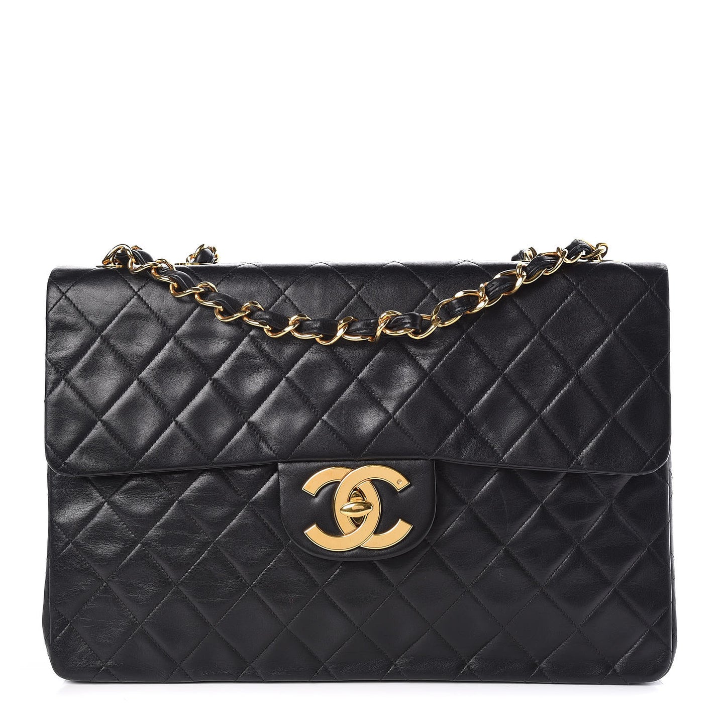 Lambskin Quilted XL Jumbo Single Flap Black