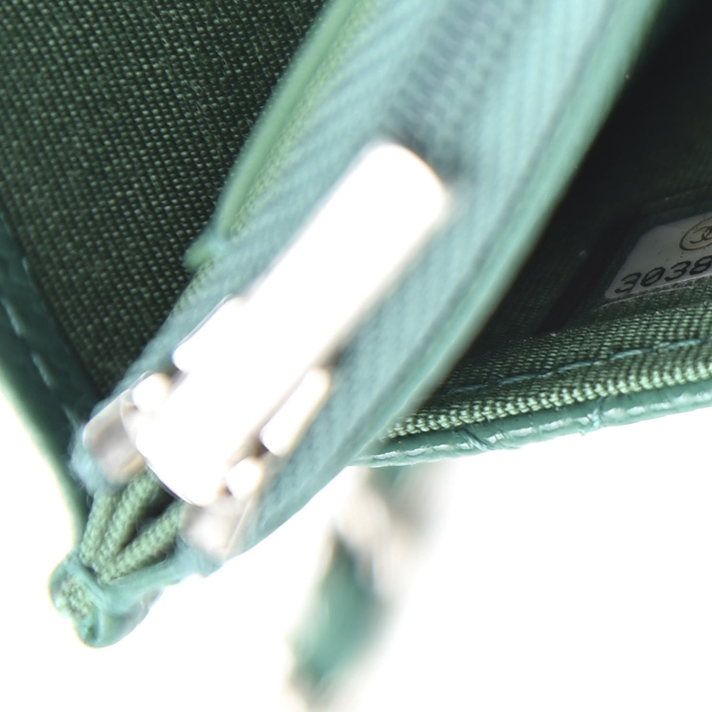 Iridescent Caviar Quilted Wallet On Chain WOC Green