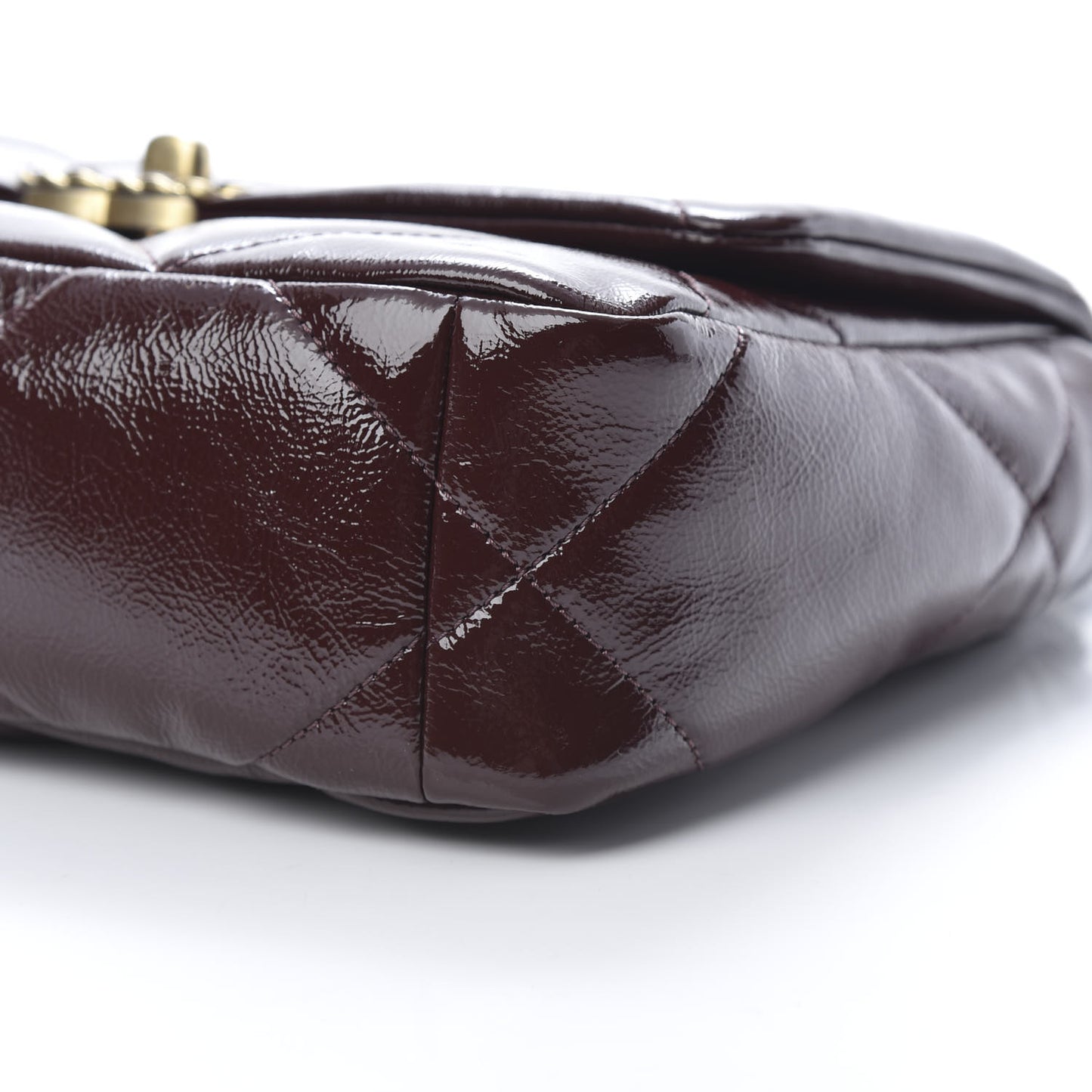 Shiny Crumpled Calfskin Quilted Medium 19 Flap Burgundy