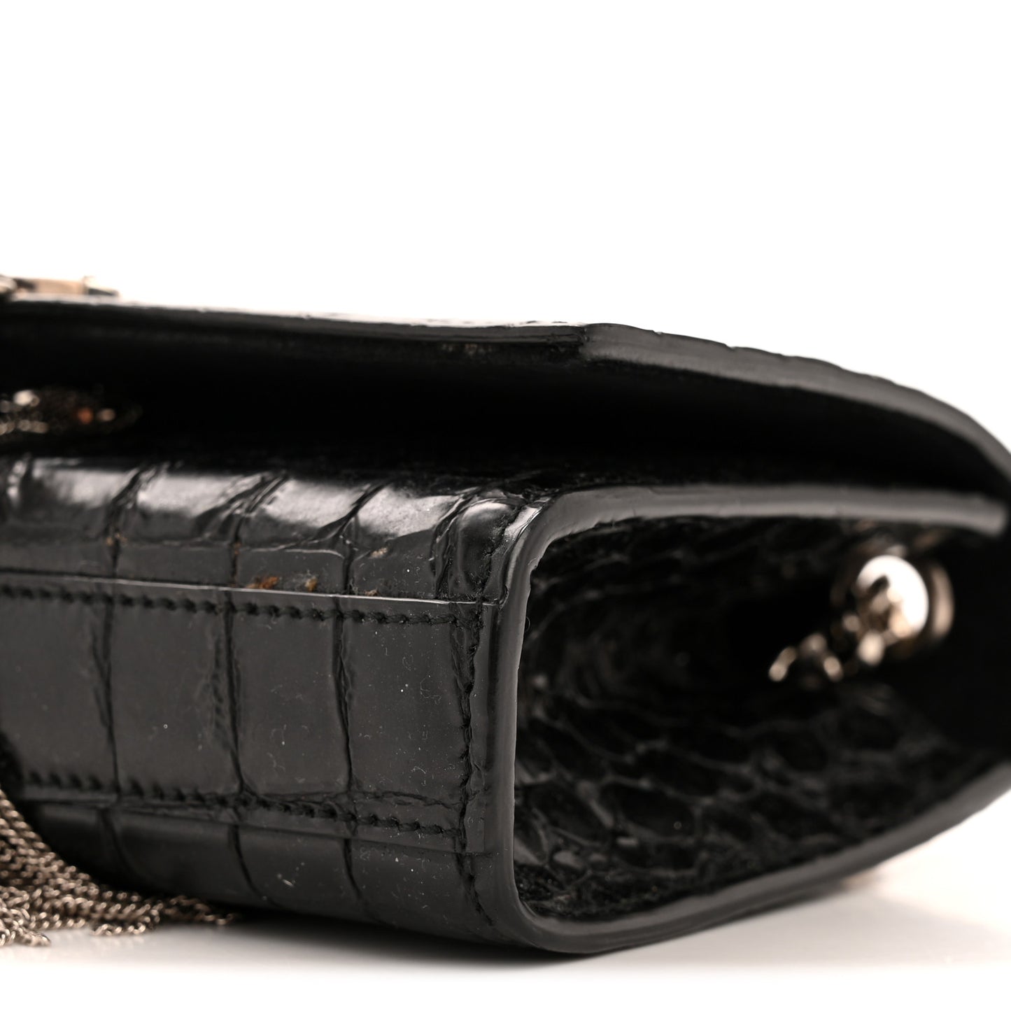 Calfskin Crocodile Embossed Small Classic Monogram Kate Tassel Satchel Black