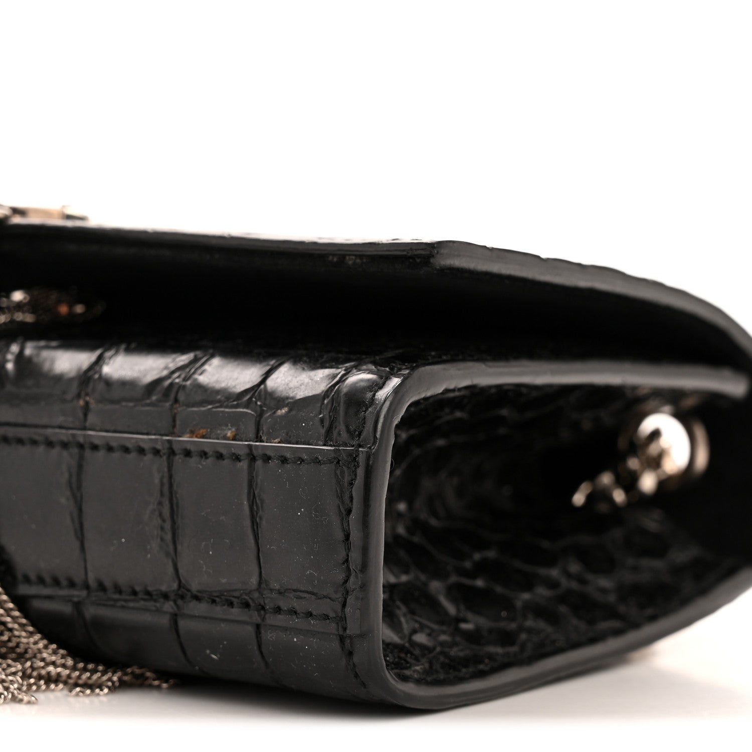 Saint Laurent Calfskin Crocodile Embossed Small Classic Monogram Kate Tassel Satchel Black 10 of 12