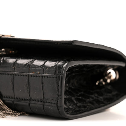 Saint Laurent Calfskin Crocodile Embossed Small Classic Monogram Kate Tassel Satchel Black 10 of 12