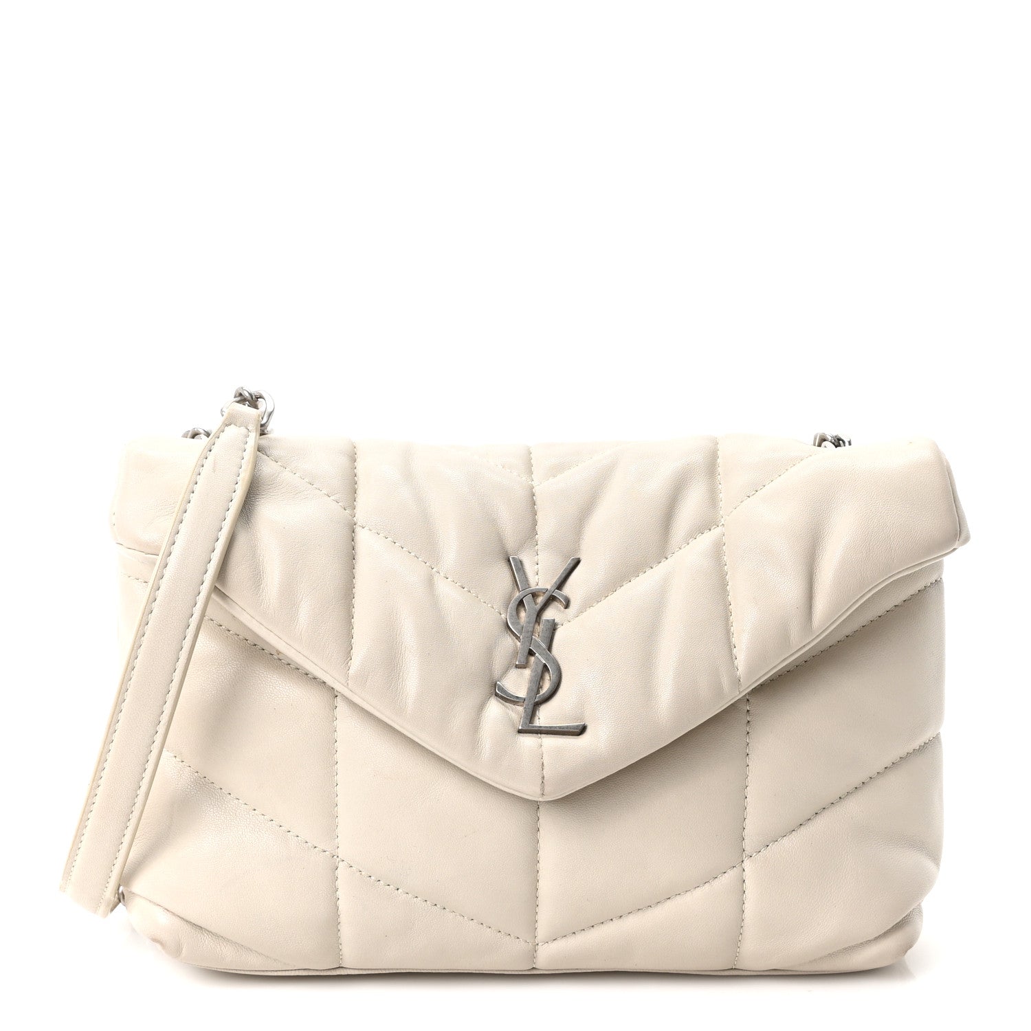 Saint Laurent Lambskin Quilted Toy Loulou Puffer Monogram Chain Satchel Crema Soft 1 of 9