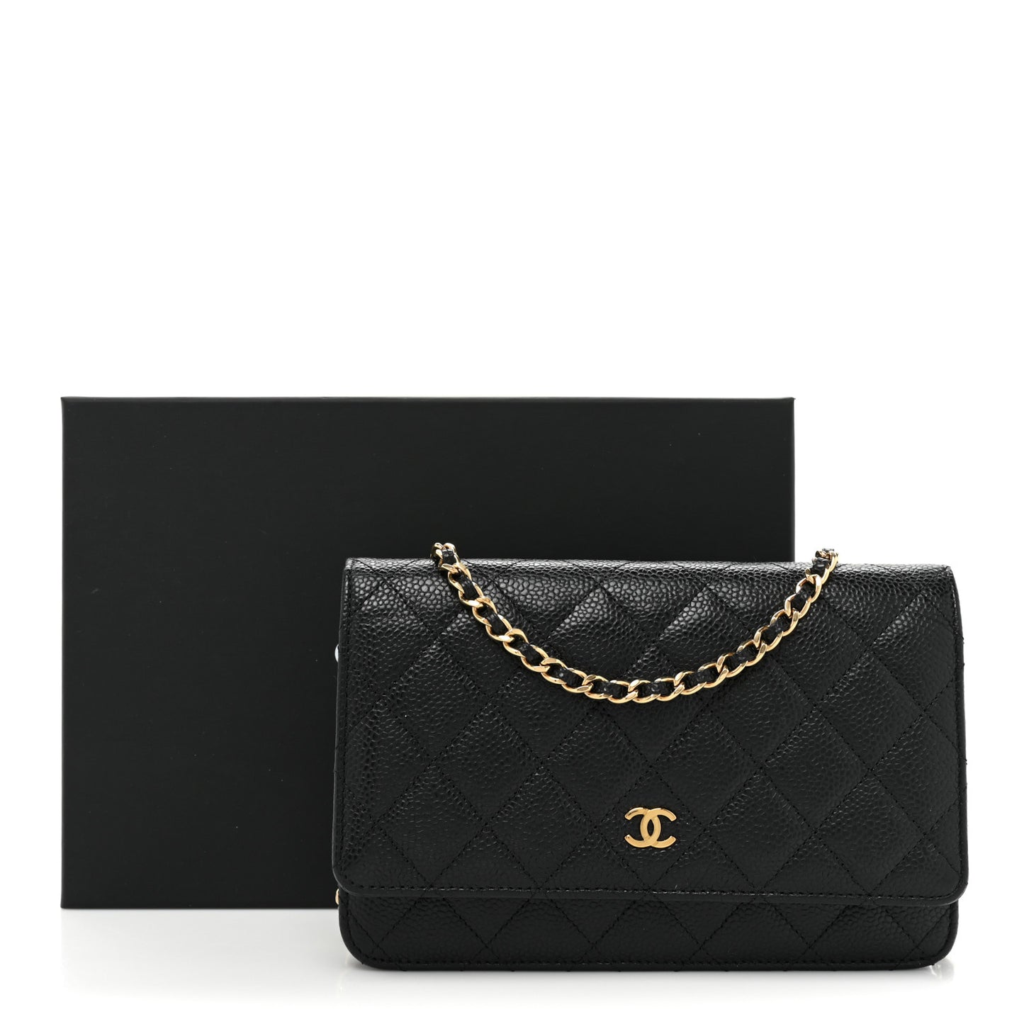 Caviar Quilted Wallet on Chain WOC Black