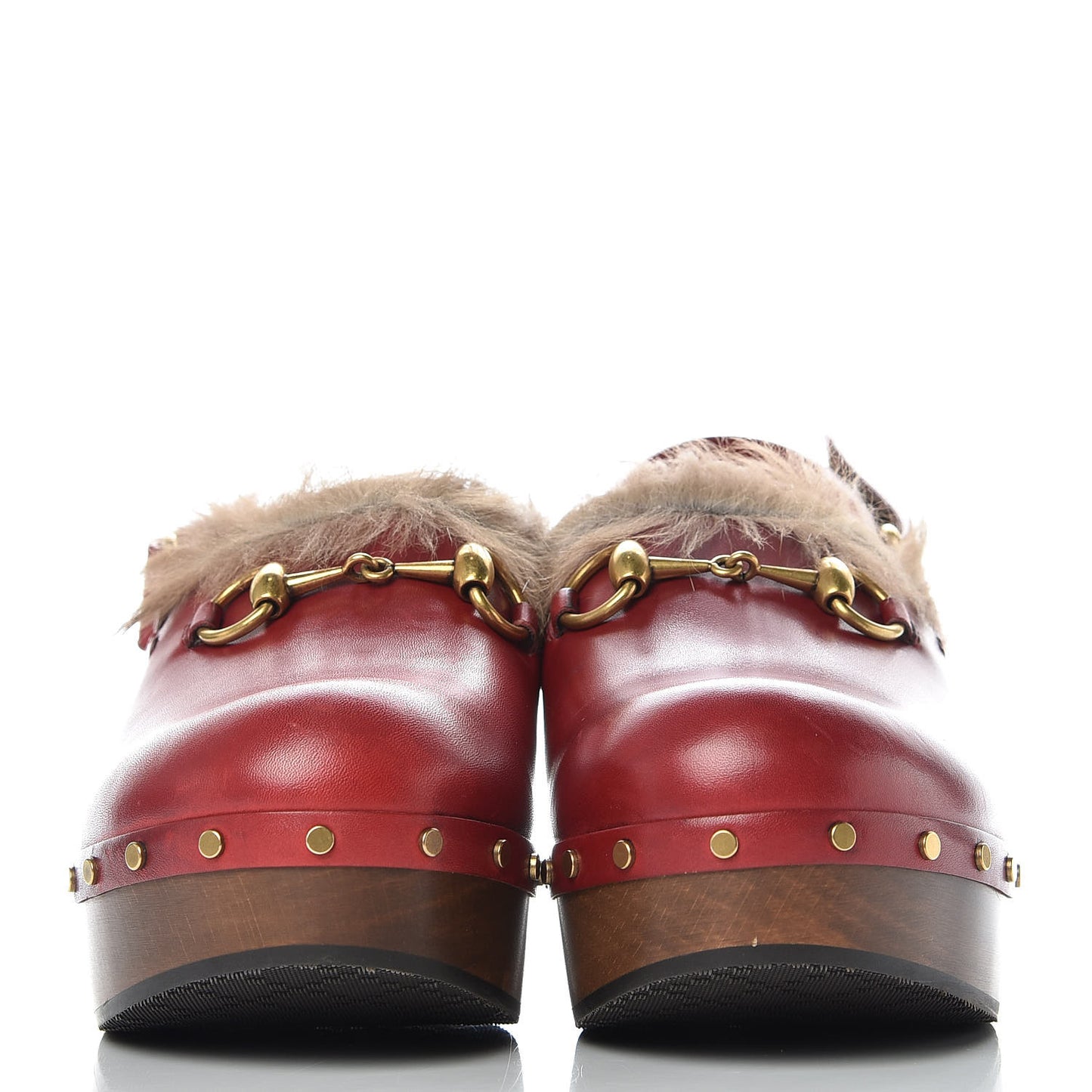 Calfskin Fur Horsebit Amstel Slingback Clogs 39 Rosso Naturale