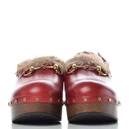 Gucci Calfskin Fur Horsebit Amstel Slingback Clogs 39 Rosso Naturale 2 of 9